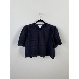 Caroline Constas Womens Black Eyelet Scalloped Trim Crop Top Small 100% Cotton